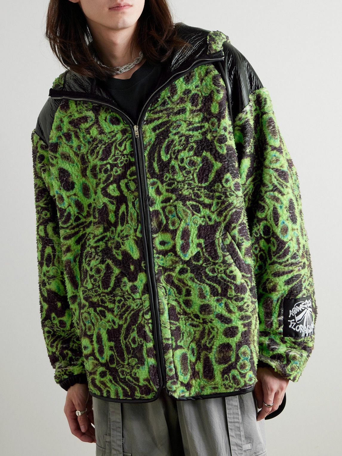 Acne Studios - Printed Fleece and Crinkled Faux Leather Hooded