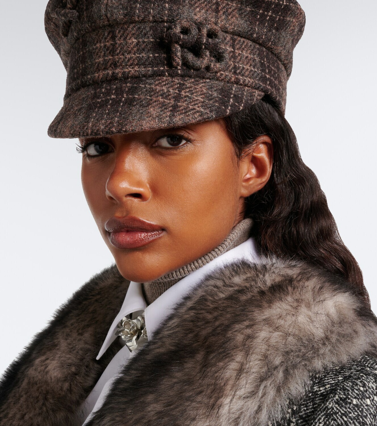 Ruslan Baginskiy Logo checked wool newsboy cap