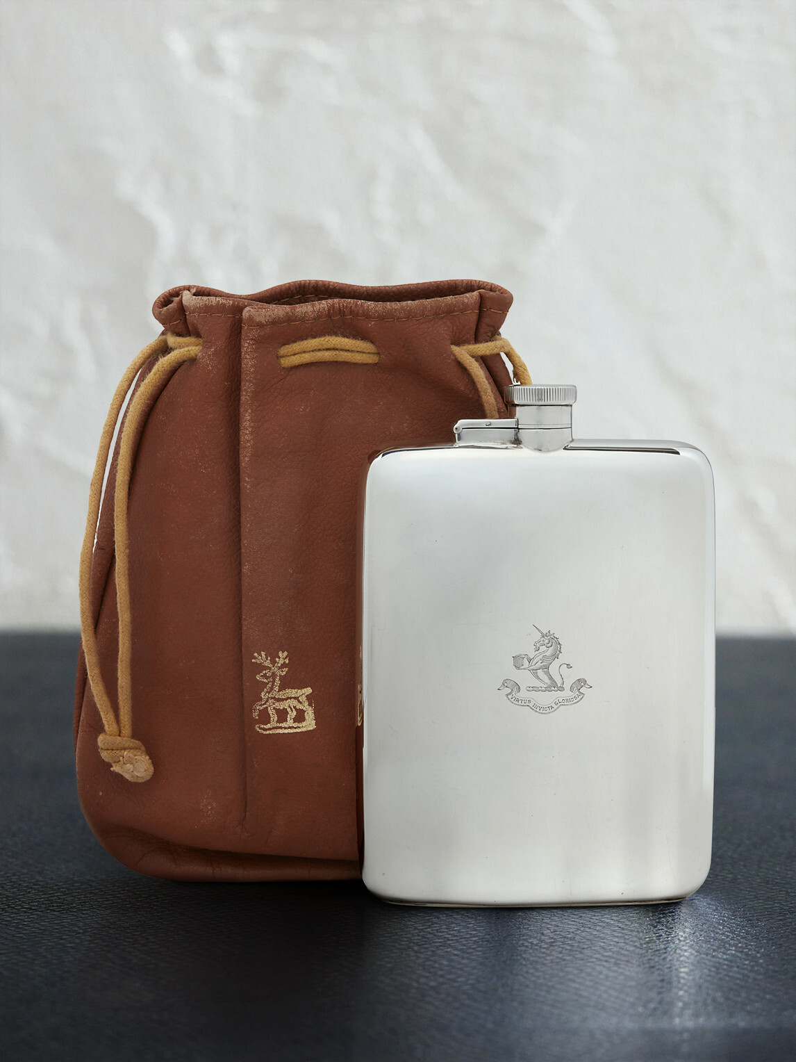 FOUNDWELL - W. Neale & Son Vintage 1930 Engraved Sterling Silver Flask and Leather Case