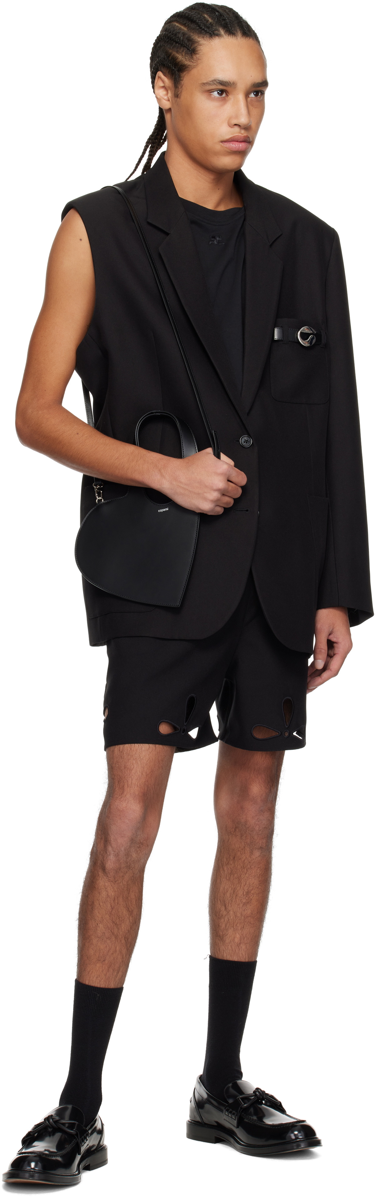 Coperni Black Petal Embroidered Cut-Out Shorts