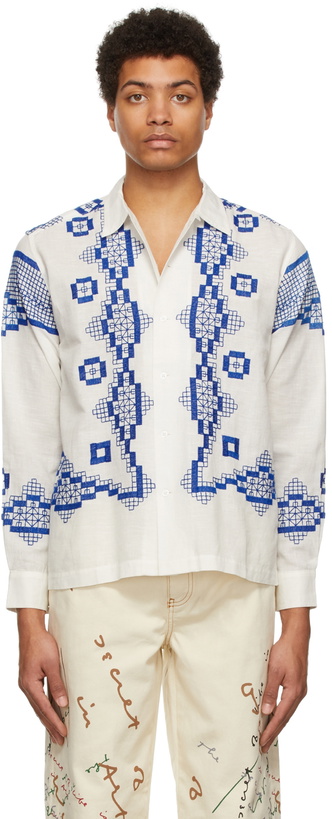 Photo: Bode White & Blue Mosaic Shirt