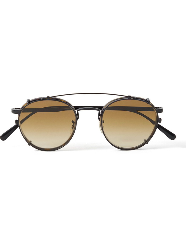 Photo: Brunello Cucinelli - Oliver Peoples Round-Frame Gunmetal-Tone Sunglasses