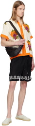 HARAGO Black Beadwork Embroidered Shorts