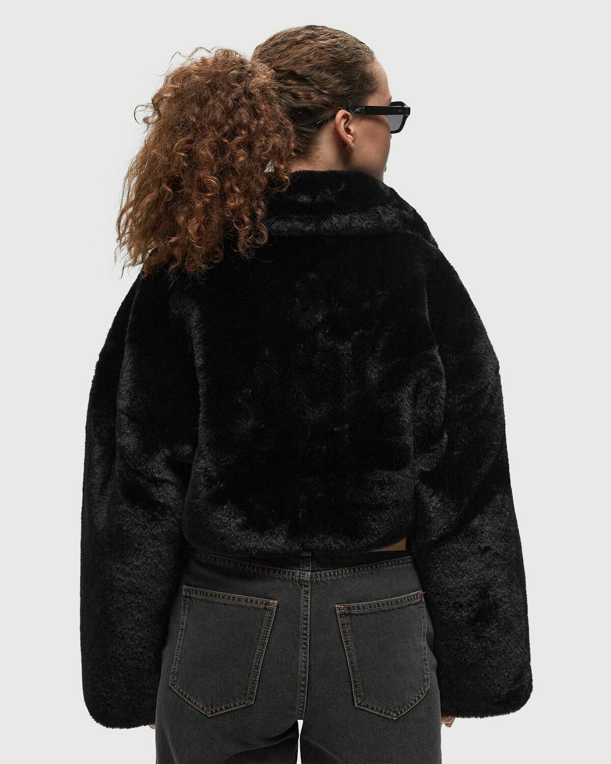 Rotate Birger Christensen Faux Fur Crop Jacket Black Bomber Jackets