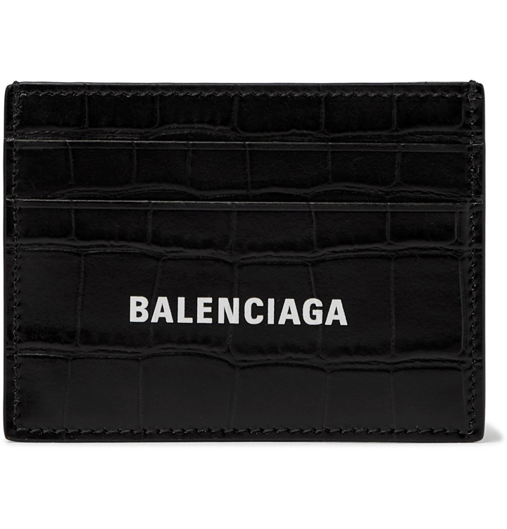Photo: BALENCIAGA - Logo-Print Croc-Effect Leather Cardholder - Black