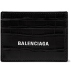 BALENCIAGA - Logo-Print Croc-Effect Leather Cardholder - Black