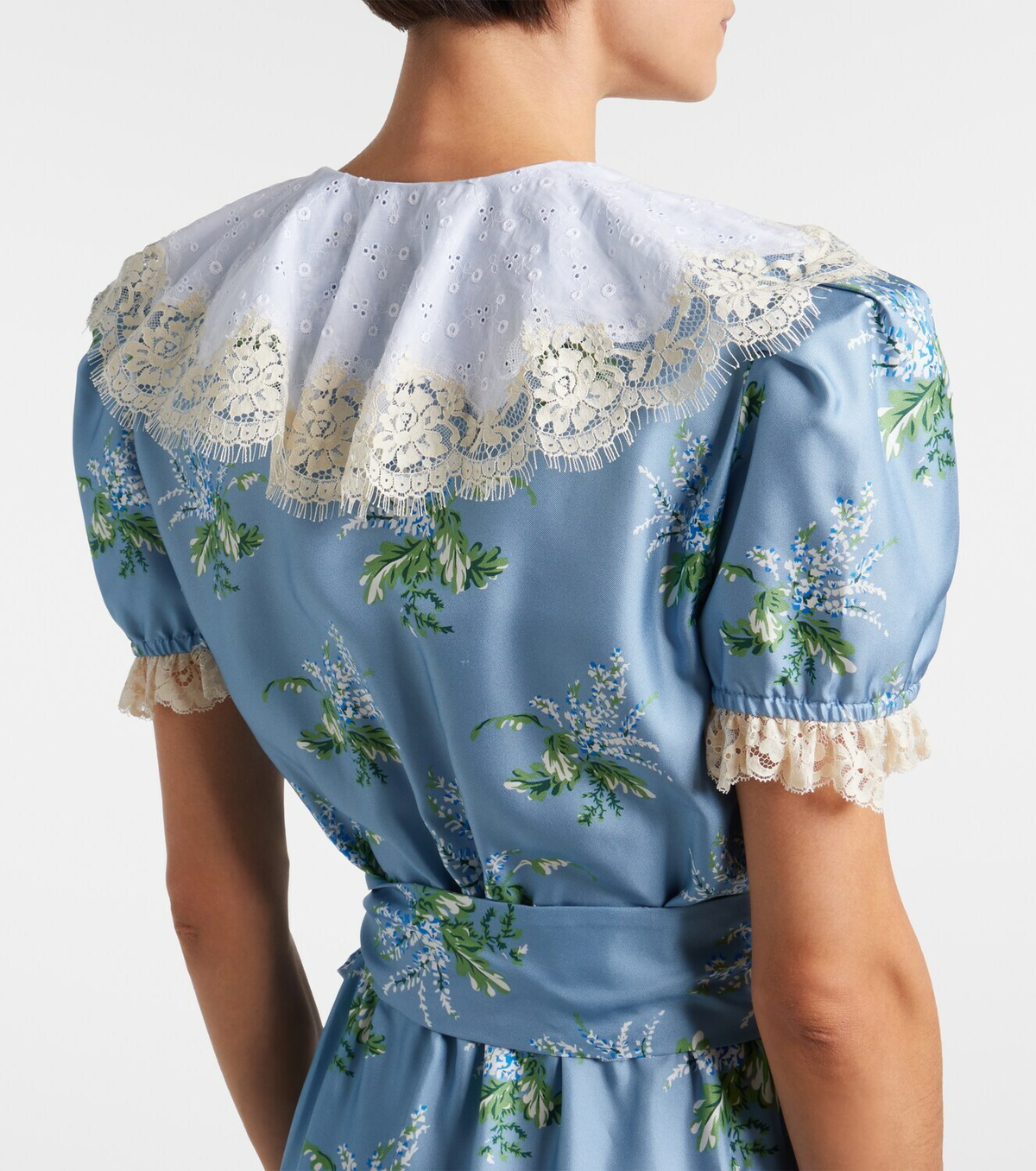 Rodarte Floral lace-trimmed silk twill minidress