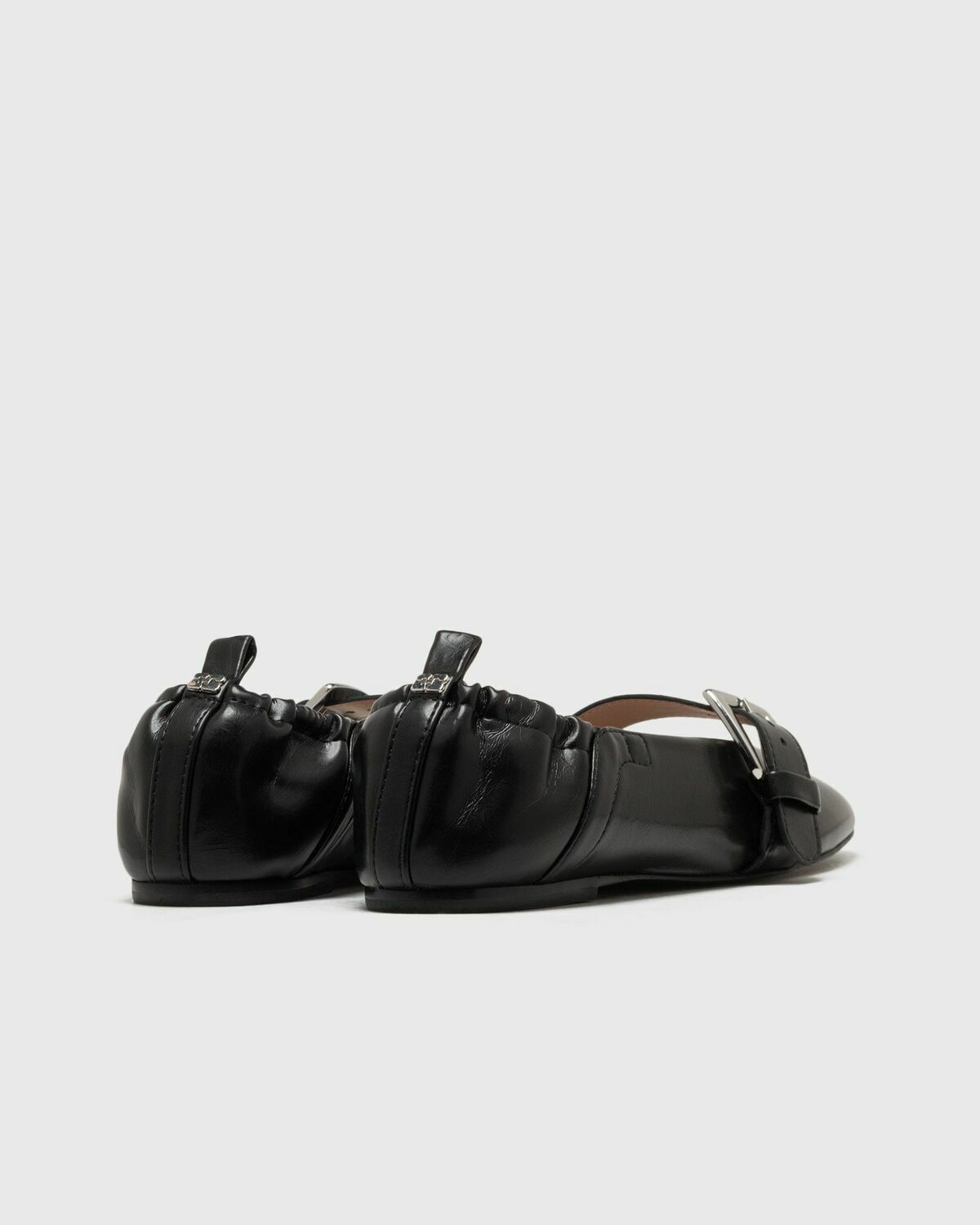 Ganni Butterfly Strap Ballerina Crinkle Oleatex Black Womens Casual Shoe