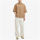 Auralee Men's Linen Silk Short Sleeve Shirt in Brown
