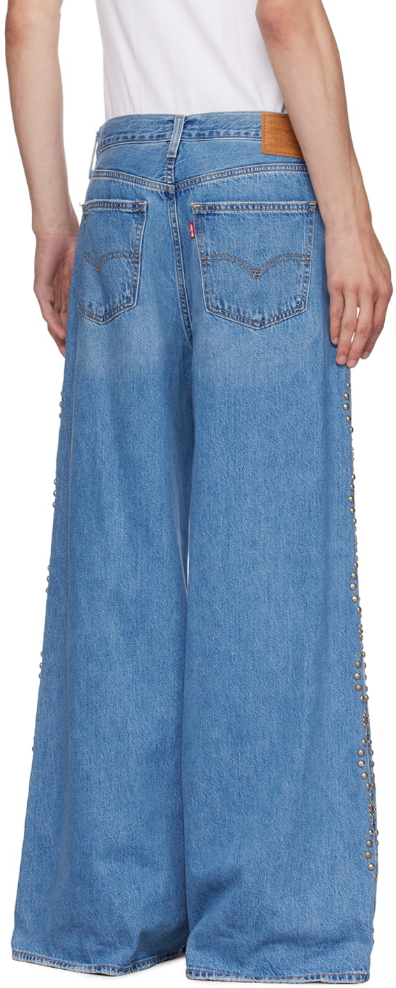 Anna Sui SSENSE Exclusive Blue Studded Wide-Leg Jeans Anna Sui