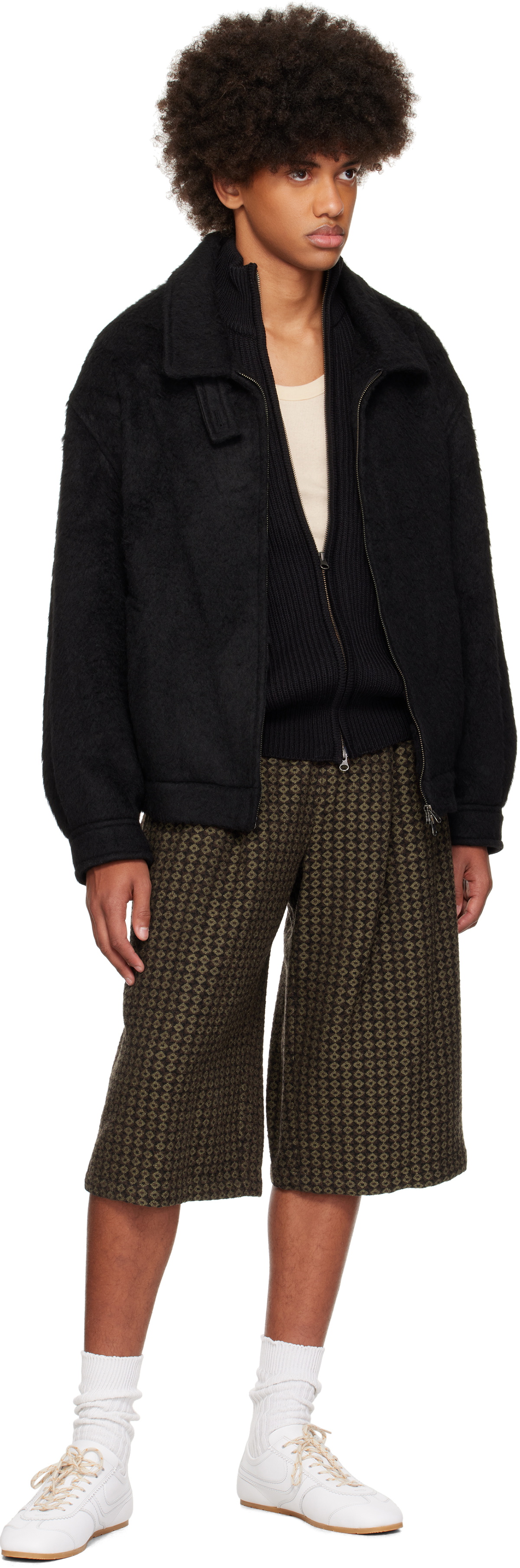 AMOMENTO Brown Jacquard Two Tuck Wide Shorts AMOMENTO
