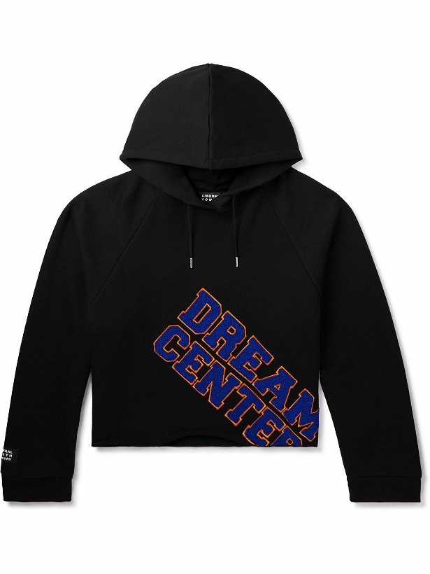 Photo: Liberal Youth Ministry - Distessed Embroidered Flocked Cotton-Jersey Hoodie - Black