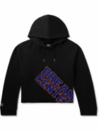 Liberal Youth Ministry - Distessed Embroidered Flocked Cotton-Jersey Hoodie - Black