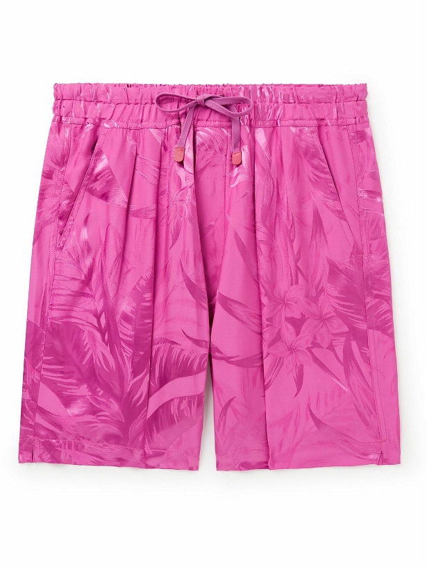 Photo: TOM FORD - Straight-Leg Floral-Jacquard Satin Drawstring Shorts - Pink