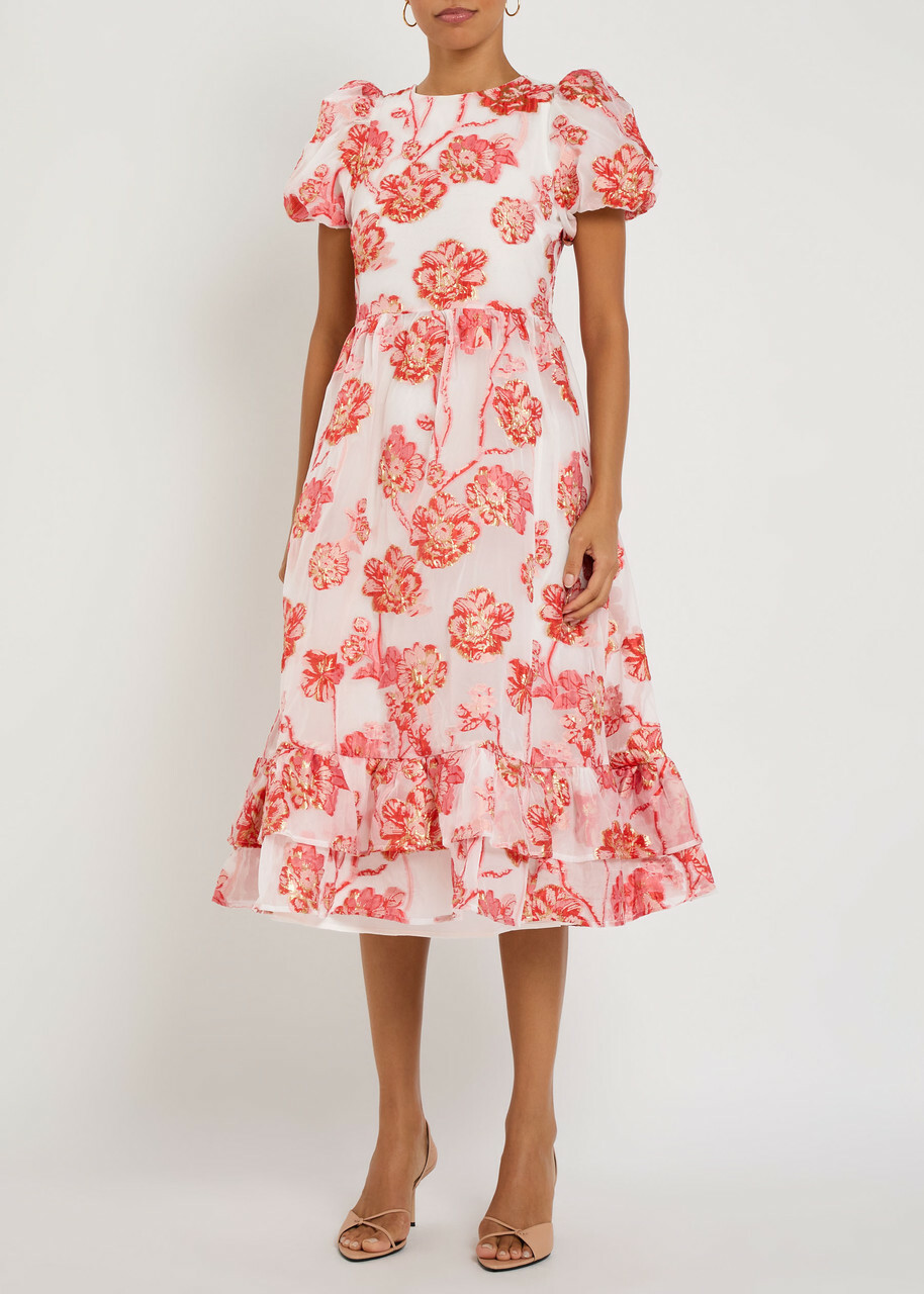 Sister Jane Willa Floral-jacquard Organza Midi Dress Pink