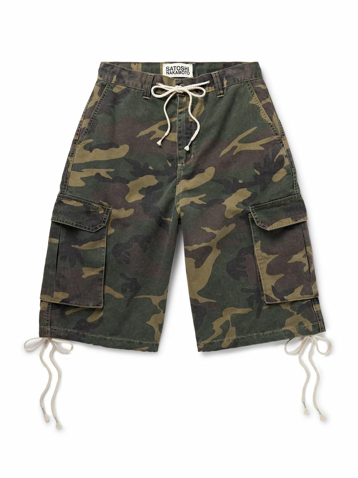 Satoshi Nakamoto - Straight-Leg Camouflage-Print Cotton-Blend Twill Drawstring Shorts - Green