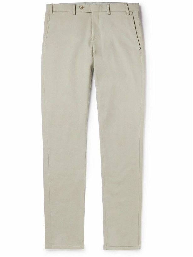 Photo: Canali - Tapered Brushed Stretch-Cotton Twill Trousers - Neutrals