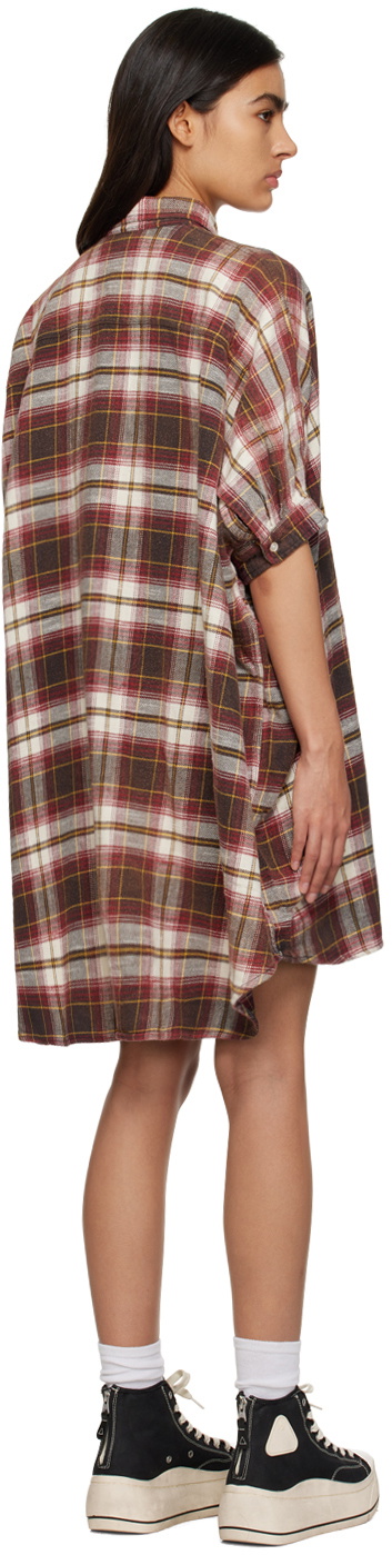 R13 Off-White & Burgundy Check Minidress