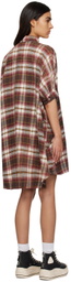 R13 Off-White & Burgundy Check Minidress