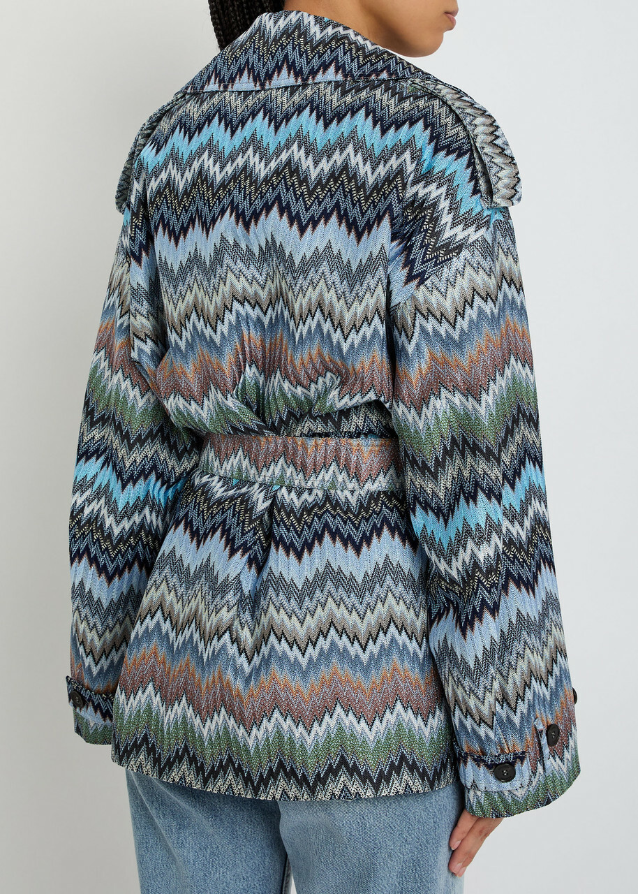 Missoni Zigzag Belted Fine-knit Trench Jacket Multicoloured