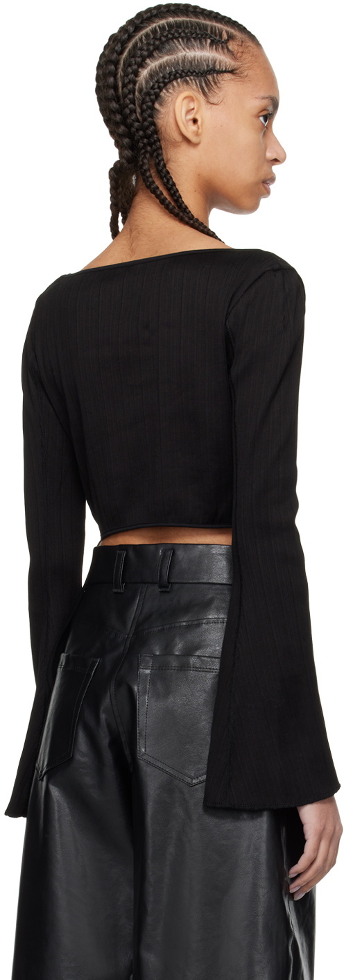 Mame Kurogouchi Black Cropped Long Sleeve T-Shirt