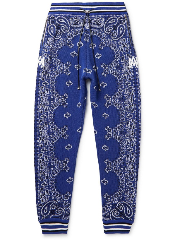 Photo: AMIRI - Tapered Bandana-Jacquard Cotton and Cashmere-Blend Sweatpants - Blue