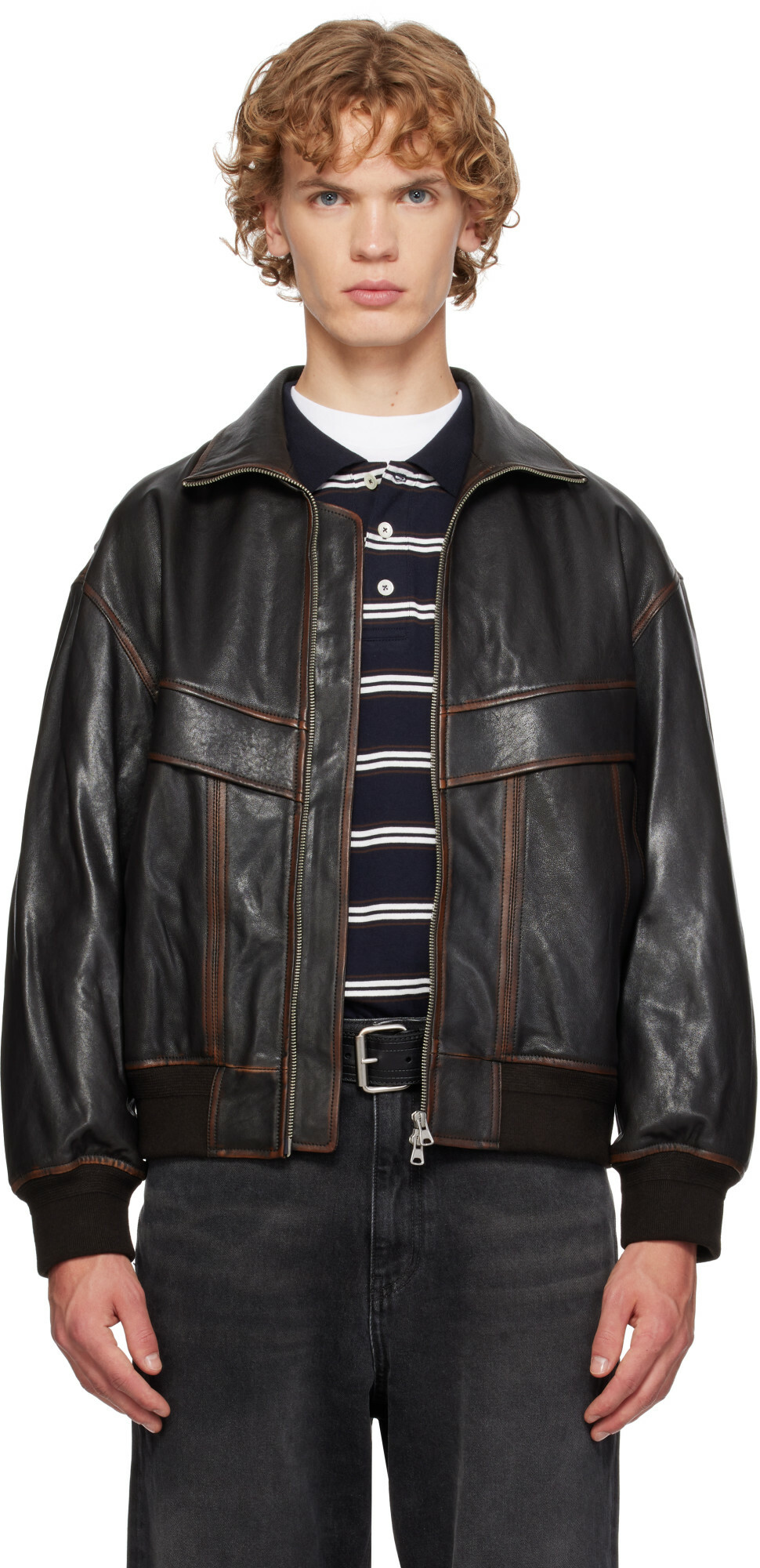 Dunst Brown Stand Collared Leather Jacket