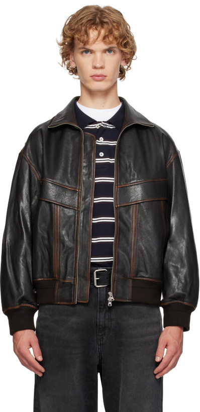 Photo: Dunst Brown Stand Collared Leather Jacket