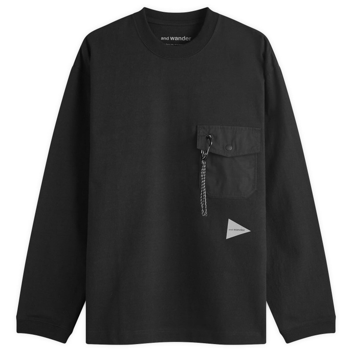 Photo: and wander Heavy Cotton Long Sleeve Pocket T-Shirt in Black
