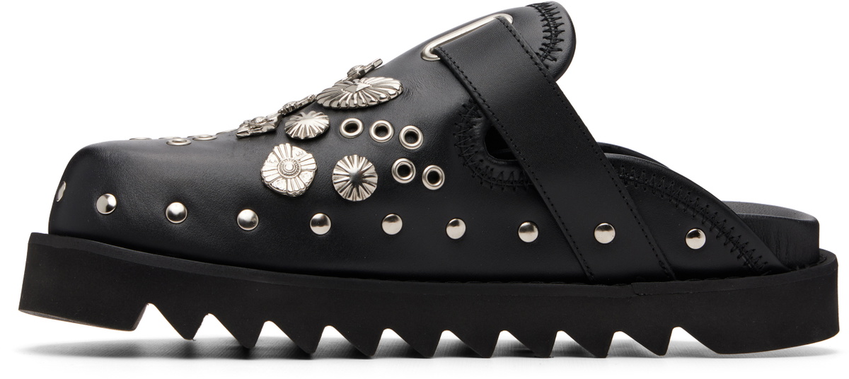 Toga Virilis Black Eyelet Metal Sabot Slip-on Loafers