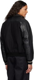 Emporio Armani Black Embroidered Leather Jacket