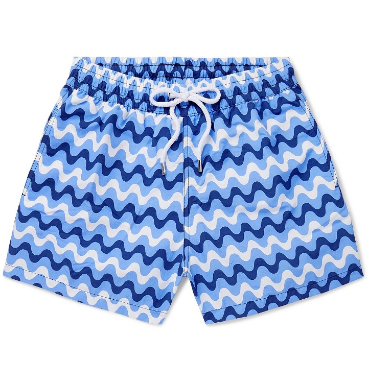 Photo: Frescobol Carioca - Copacabana Short-Length Printed Swim Shorts - Blue