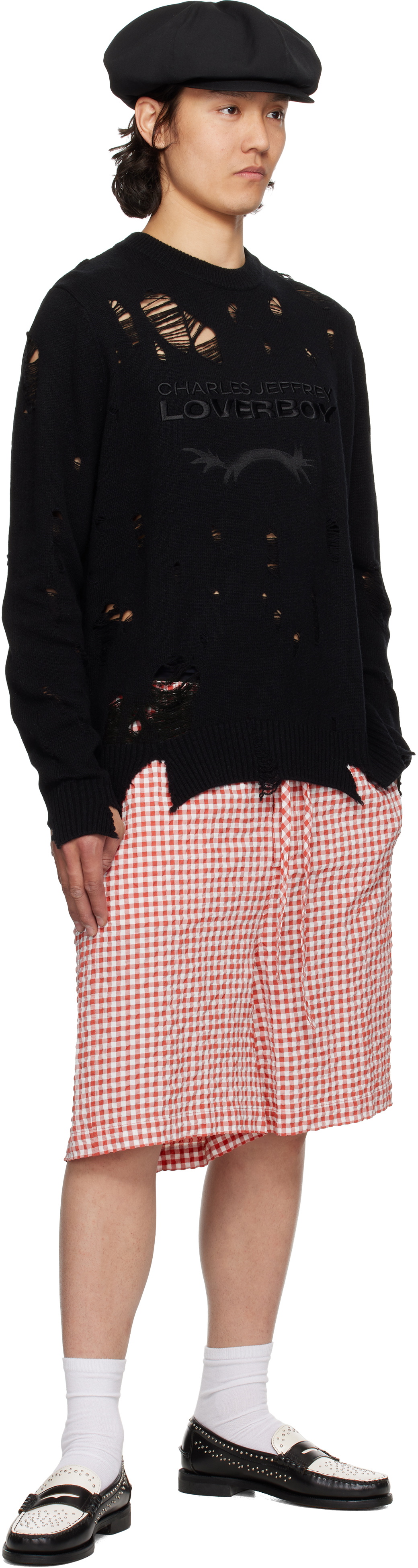 Charles Jeffrey LOVERBOY Black Distressed Logo Sweater