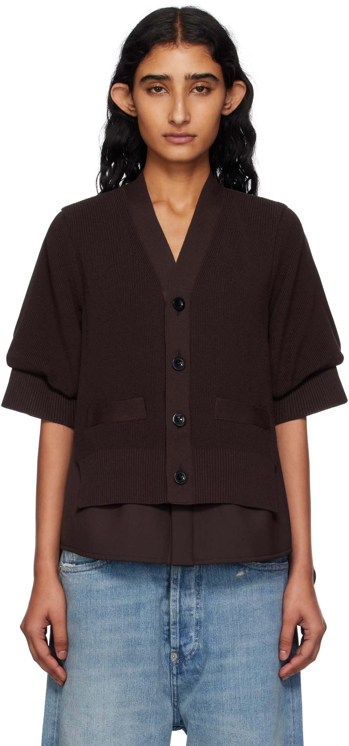 sacai Black Nylon Twill x Knit Cardigan Sacai