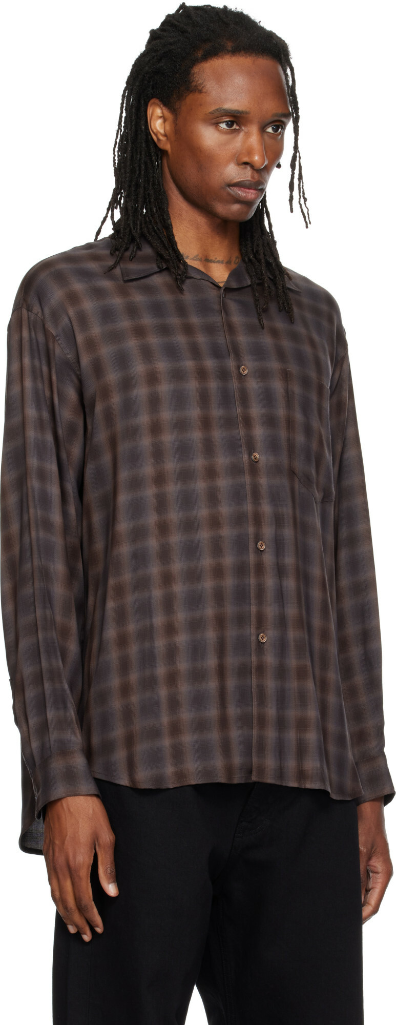 Solid Homme Brown Cupro Check Shirt