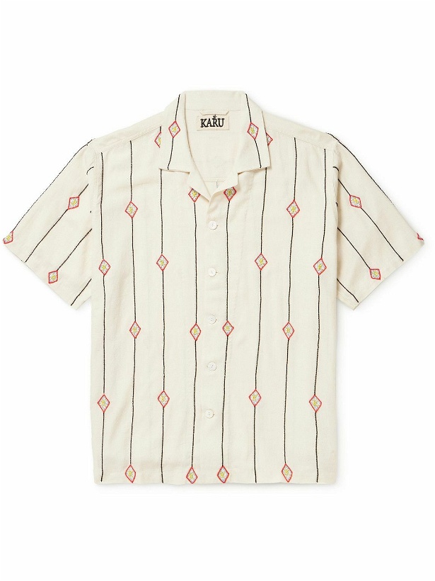 Photo: Karu Research - Camp-Collar Embellished Cotton-Jacquard Shirt - Neutrals