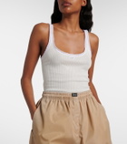 Prada Lace-trimmed ribbed-knit cotton tank top