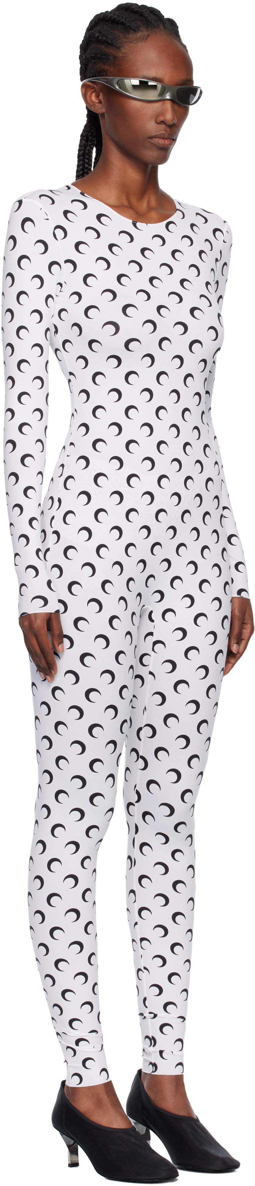 Marine Serre White Recycled Jersey Moon Catsuit