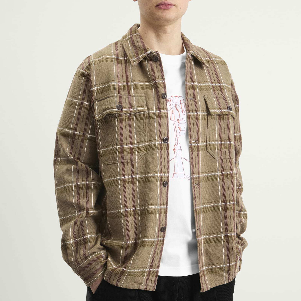 Norse Projects Men's Hjalmer Heavy Twill Check Overshirt in Walnut