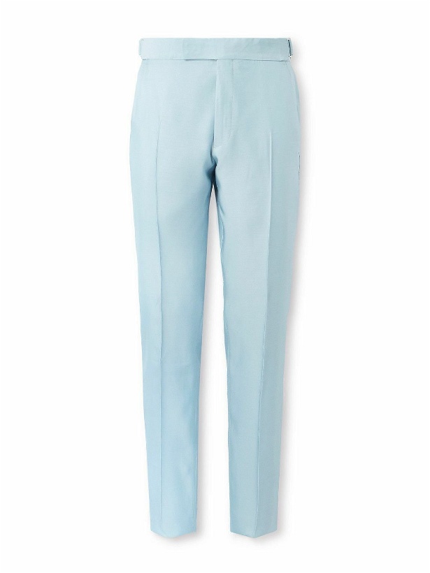 Photo: TOM FORD - Atticus Slim-Fit Tapered Silk-Twill Suit Trousers - Blue