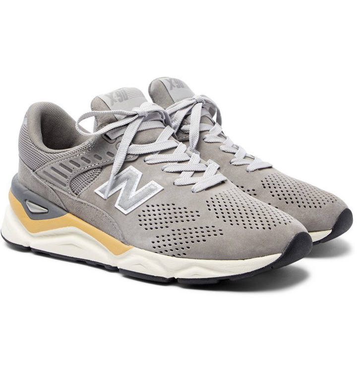 Photo: New Balance - X90 Mesh-Trimmed Suede Sneakers - Men - Gray