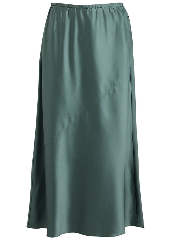Photo: Eileen Fisher Stretch-silk Satin Midi Skirt Dark Blue
