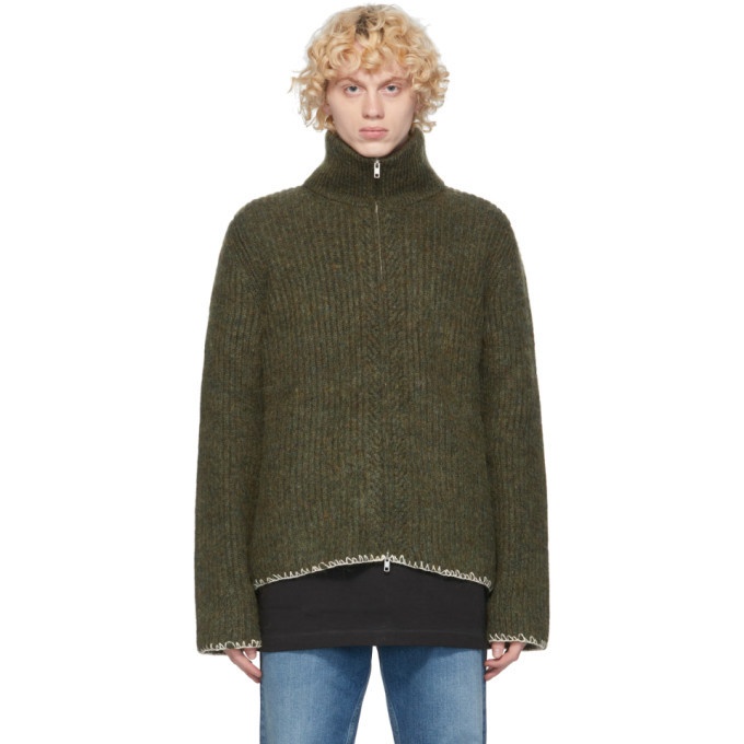 Photo: Maison Margiela Green Wool 5 Gauge Zip-Up Sweater