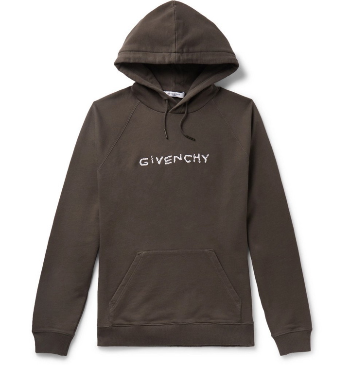 Photo: Givenchy - Logo-Emboidered Loopback Cotton-Jersey Hoodie - Charcoal