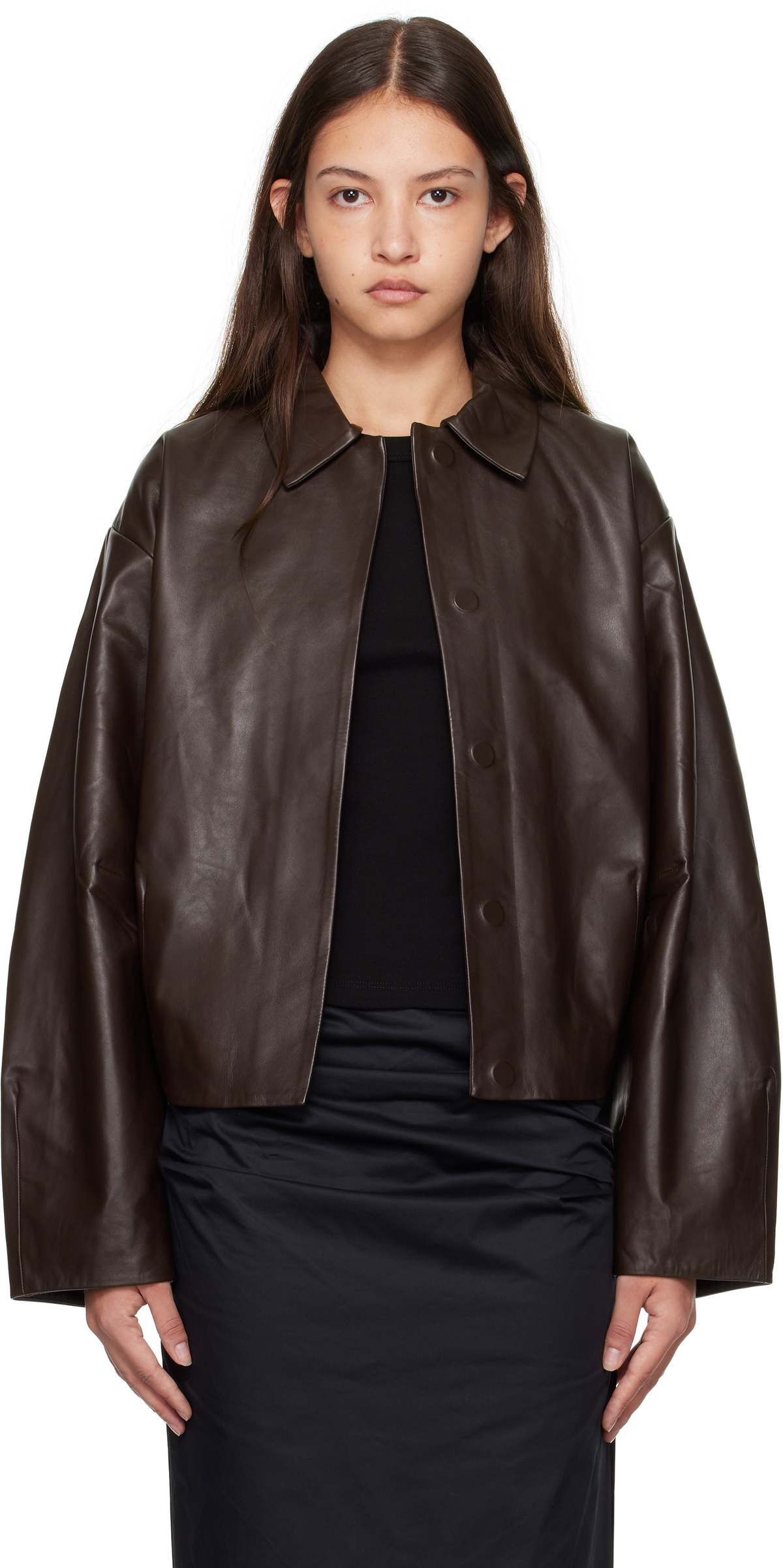 St. Agni Brown Cocoon Leather Jacket
