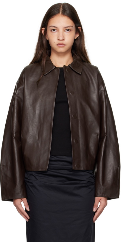 Photo: St. Agni Brown Cocoon Leather Jacket