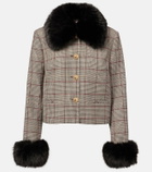 Self-Portrait Checked faux fur-trimmed jacket
