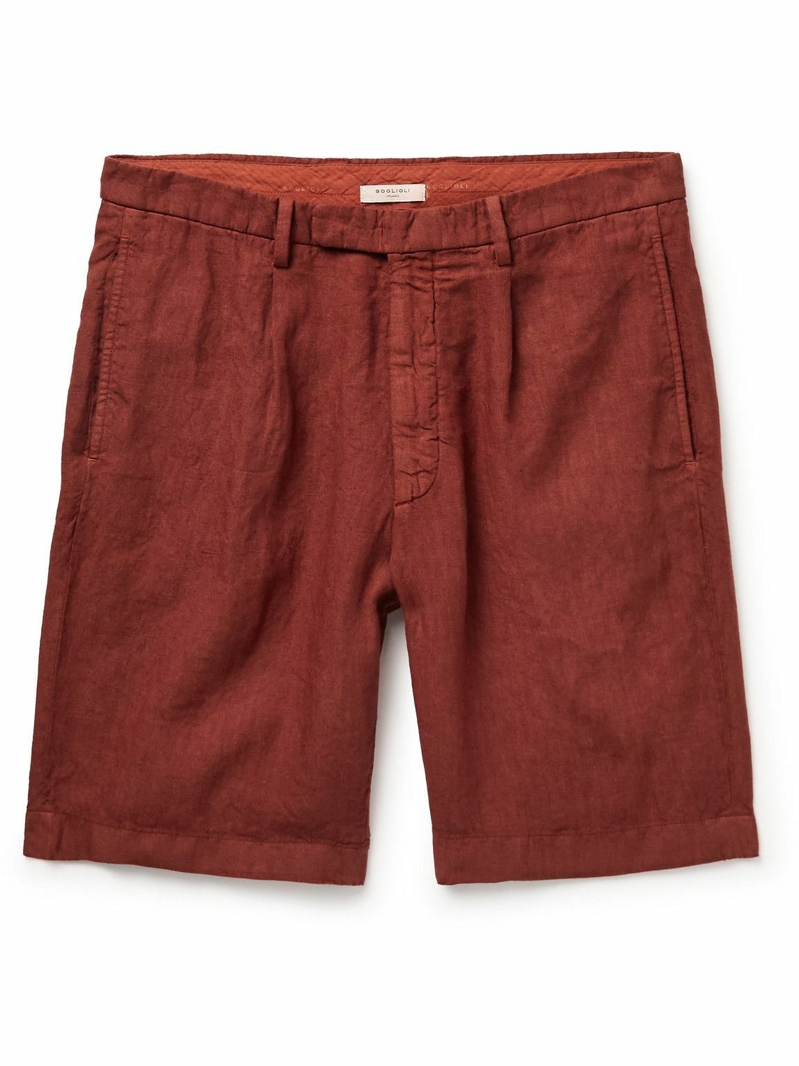 Photo: Boglioli - Straight-Leg Pleated Linen Shorts - Red