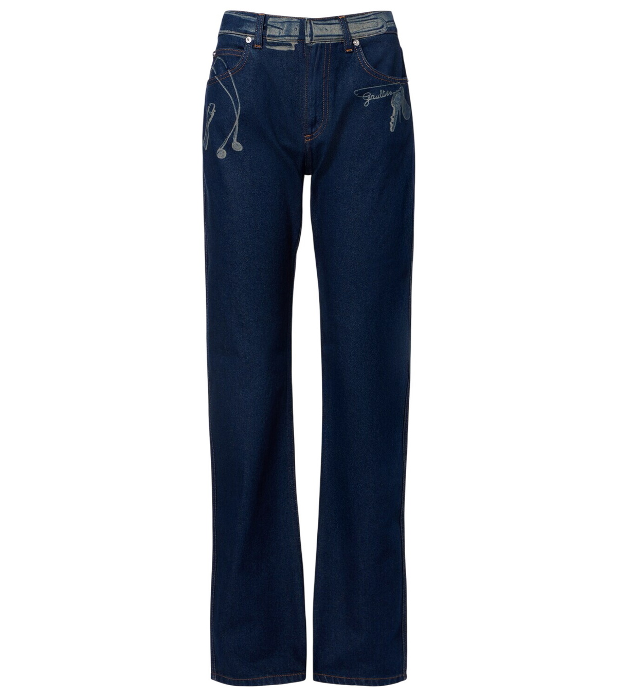 Jean Paul Gaultier Women's Logo Straight Leg Jeans in Light Blue