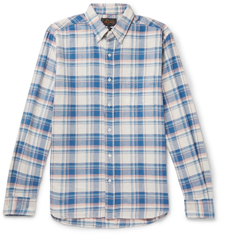 Photo: Beams Plus - Button-Down Collar Checked Cotton and Linen-Blend Twill Shirt - Blue